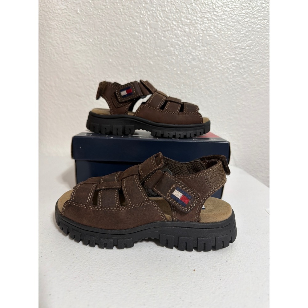 Tommy Hilfiger Boys Brown Fisherman Sandals Lug Sole Flag Logo Size 12M